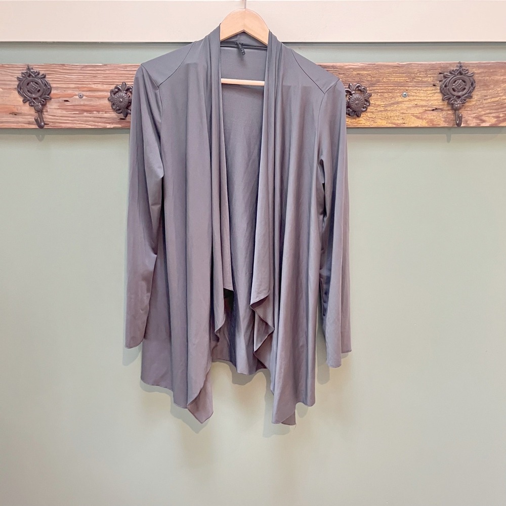 Lapis Womens Charcoal Gray Waterfall Open Front Drape Cardigan Size L Style 1103